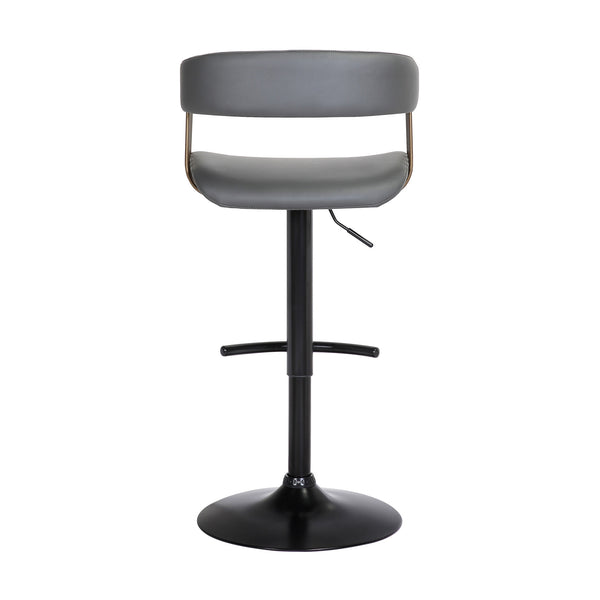 Homeroots Gray And Black Faux Leather With Metal Swivel Adjustable Height Bar Chair   534476