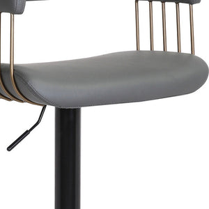 Homeroots Gray And Black Faux Leather With Metal Swivel Adjustable Height Bar Chair   534476