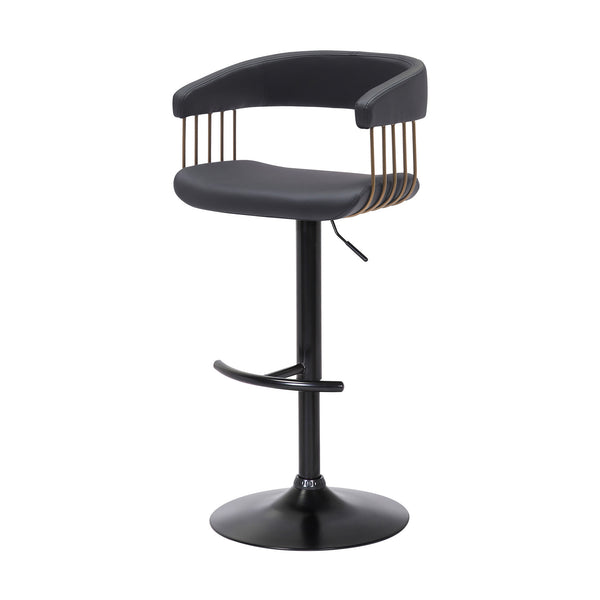 Homeroots Black Faux Leather And Metal Swivel Adjustable Height Bar Chair   534477