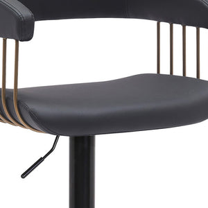 Homeroots Black Faux Leather And Metal Swivel Adjustable Height Bar Chair   534477