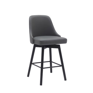 Homeroots 26" Gray And Black Faux Leather With Solid Wood Swivel Counter Height Bar Chair   534478