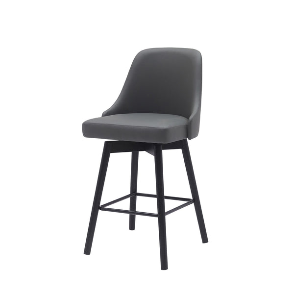 Homeroots 26" Gray And Black Faux Leather With Solid Wood Swivel Counter Height Bar Chair   534478