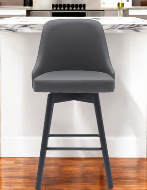 Homeroots 26" Gray And Black Faux Leather With Solid Wood Swivel Counter Height Bar Chair   534478