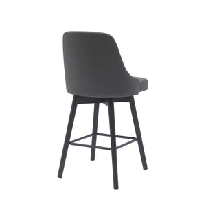 Homeroots 26" Gray And Black Faux Leather With Solid Wood Swivel Counter Height Bar Chair   534478