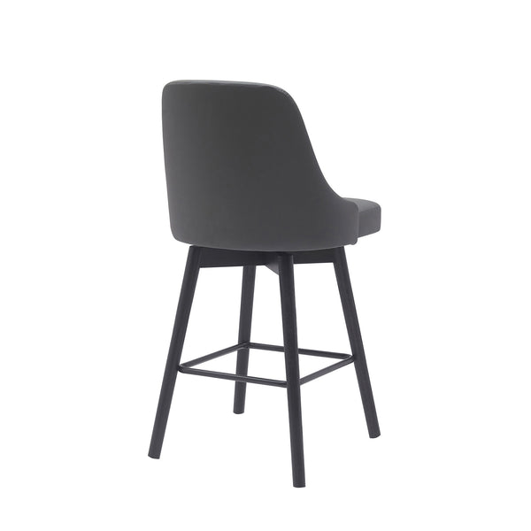 Homeroots 26" Gray And Black Faux Leather With Solid Wood Swivel Counter Height Bar Chair   534478