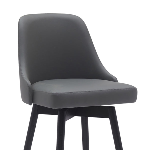 Homeroots 26" Gray And Black Faux Leather With Solid Wood Swivel Counter Height Bar Chair   534478