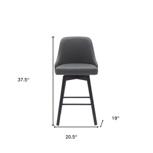 Homeroots 26" Gray And Black Faux Leather With Solid Wood Swivel Counter Height Bar Chair   534478