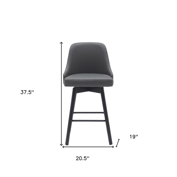 Homeroots 26" Gray And Black Faux Leather With Solid Wood Swivel Counter Height Bar Chair   534478