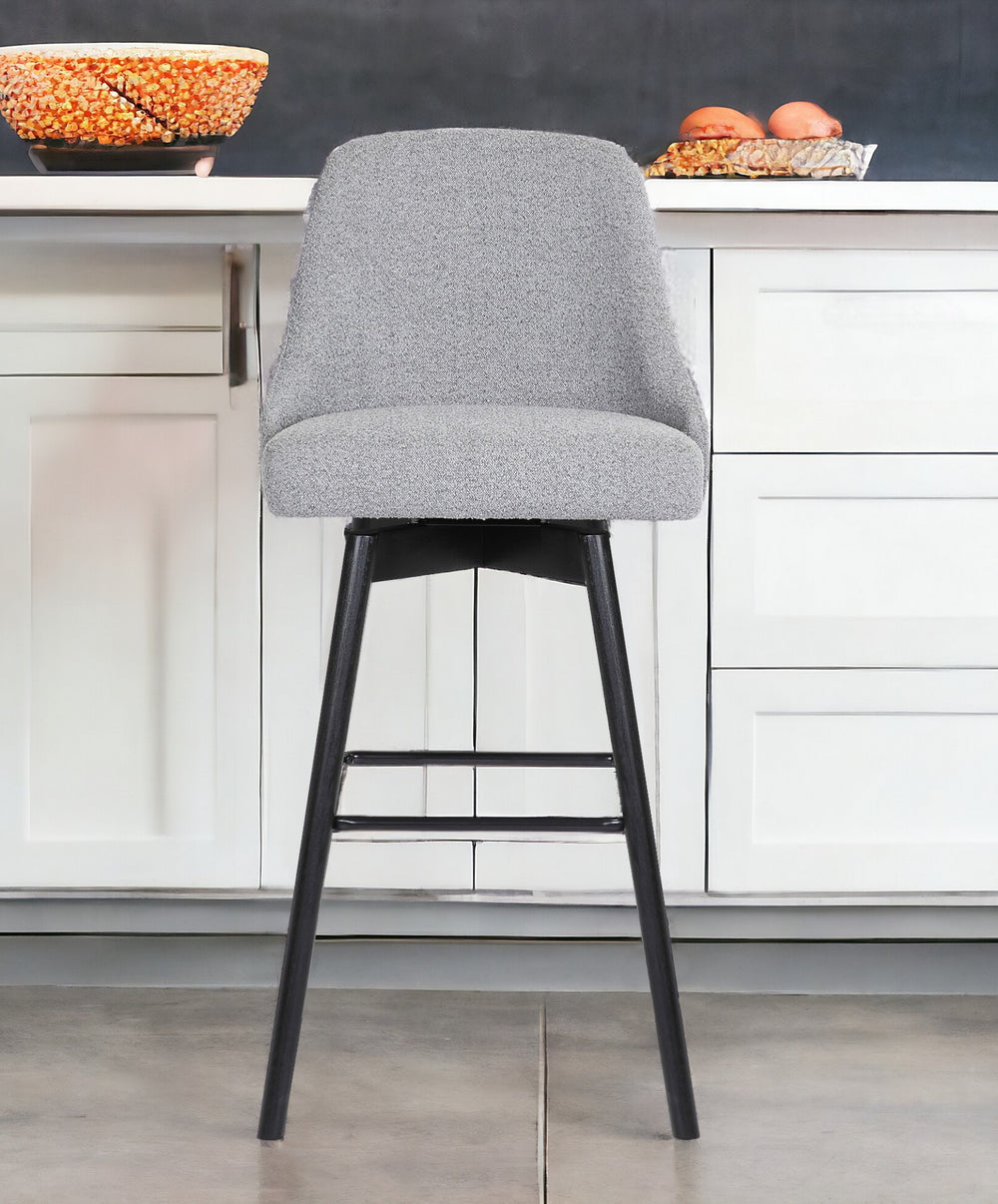 Homeroots 26" Light Gray And Black Fabric With Solid Wood Swivel Counter Height Bar Chair   534479