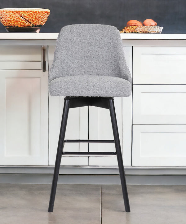 Homeroots 26" Light Gray And Black Fabric With Solid Wood Swivel Counter Height Bar Chair   534479
