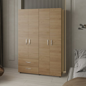 English Elm Crafton Rustic Armoire Natural Oak Beige – Compact Freestanding Engineered Wood Closet with Double Rods B092S00298