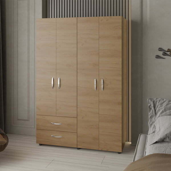English Elm Crafton Rustic Armoire Natural Oak Beige – Compact Freestanding Engineered Wood Closet with Double Rods B092S00298