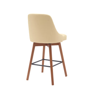 Homeroots 26" Cream And Wood Brown Faux Leather With Solid Wood Swivel Counter Height Bar Chair   534480