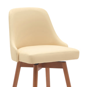 Homeroots 26" Cream And Wood Brown Faux Leather With Solid Wood Swivel Counter Height Bar Chair   534480