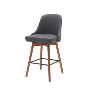HomeRoots 26" Gray Faux Leather Swivel Bar Chair with Solid Wood Legs - Modern Comfort for Your Kitchen! 534481