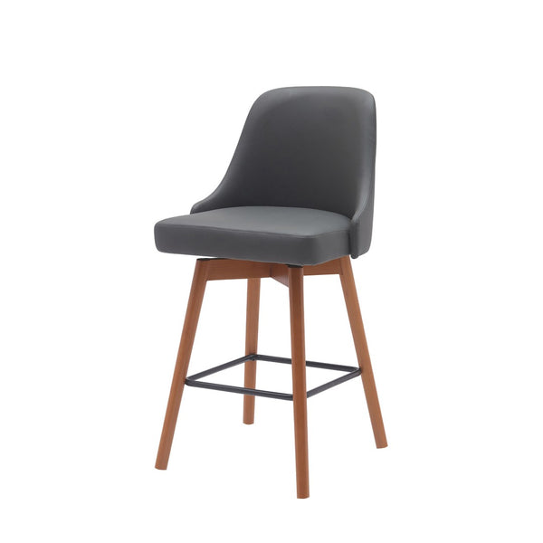 HomeRoots 26" Gray Faux Leather Swivel Bar Chair with Solid Wood Legs - Modern Comfort for Your Kitchen! 534481