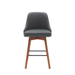 HomeRoots 26" Gray Faux Leather Swivel Bar Chair with Solid Wood Legs - Modern Comfort for Your Kitchen! 534481