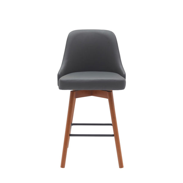 HomeRoots 26" Gray Faux Leather Swivel Bar Chair with Solid Wood Legs - Modern Comfort for Your Kitchen! 534481