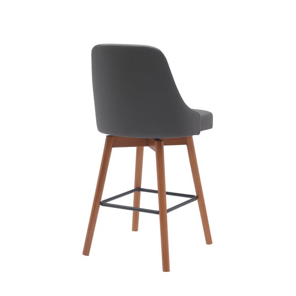 HomeRoots 26" Gray Faux Leather Swivel Bar Chair with Solid Wood Legs - Modern Comfort for Your Kitchen! 534481