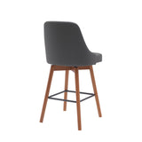 Homeroots 26" Gray And Wood Brown Faux Leather With Solid Wood Swivel Counter Height Bar Chair   534481