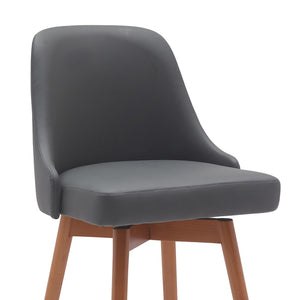 HomeRoots 26" Gray Faux Leather Swivel Bar Chair with Solid Wood Legs - Modern Comfort for Your Kitchen! 534481