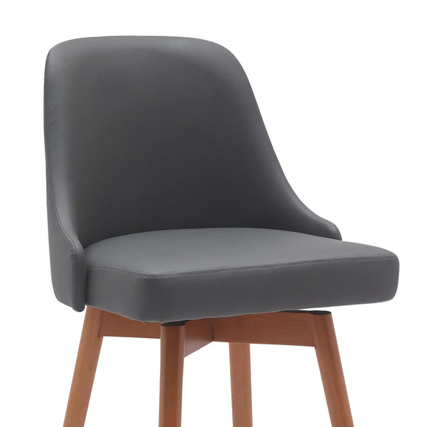 HomeRoots 26" Gray Faux Leather Swivel Bar Chair with Solid Wood Legs - Modern Comfort for Your Kitchen! 534481