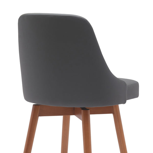 HomeRoots 26" Gray Faux Leather Swivel Bar Chair with Solid Wood Legs - Modern Comfort for Your Kitchen! 534481