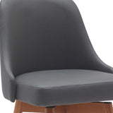 Homeroots 26" Gray And Wood Brown Faux Leather With Solid Wood Swivel Counter Height Bar Chair   534481