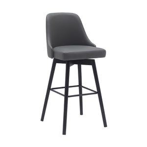 Homeroots 30" Gray And Black Faux Leather With Solid Wood Swivel Bar Height Bar Chair   534482