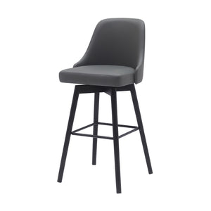 Homeroots 30" Gray And Black Faux Leather With Solid Wood Swivel Bar Height Bar Chair   534482