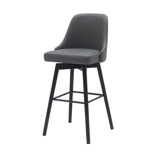 Homeroots 30" Gray And Black Faux Leather With Solid Wood Swivel Bar Height Bar Chair   534482