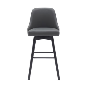 Homeroots 30" Gray And Black Faux Leather With Solid Wood Swivel Bar Height Bar Chair   534482