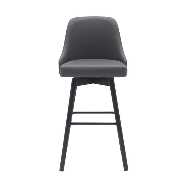 Homeroots 30" Gray And Black Faux Leather With Solid Wood Swivel Bar Height Bar Chair   534482