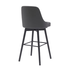 Homeroots 30" Gray And Black Faux Leather With Solid Wood Swivel Bar Height Bar Chair   534482