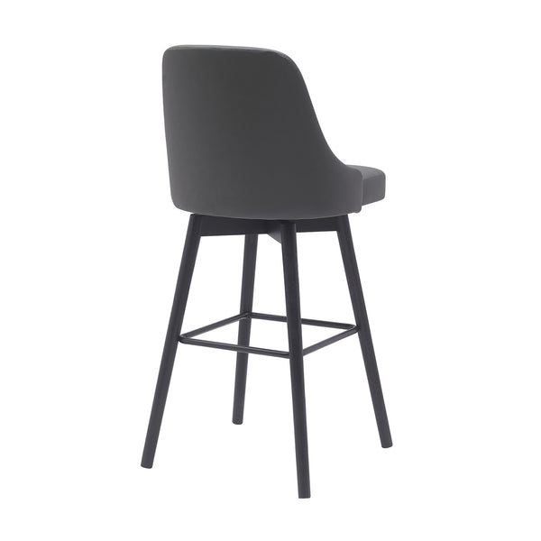 Homeroots 30" Gray And Black Faux Leather With Solid Wood Swivel Bar Height Bar Chair   534482