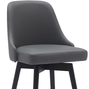 Homeroots 30" Gray And Black Faux Leather With Solid Wood Swivel Bar Height Bar Chair   534482