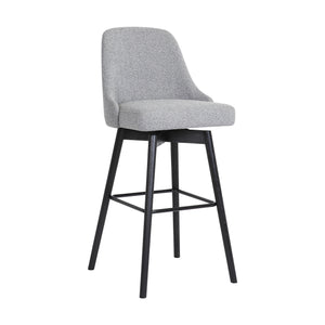 Homeroots 30" Light Gray And Black Fabric With Solid Wood Swivel Bar Height Bar Chair   534483