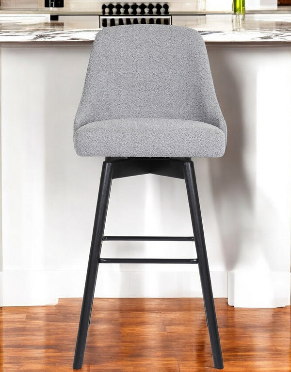 Homeroots 30" Light Gray And Black Fabric With Solid Wood Swivel Bar Height Bar Chair   534483