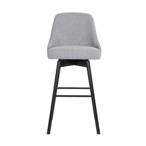 Homeroots 30" Light Gray And Black Fabric With Solid Wood Swivel Bar Height Bar Chair   534483