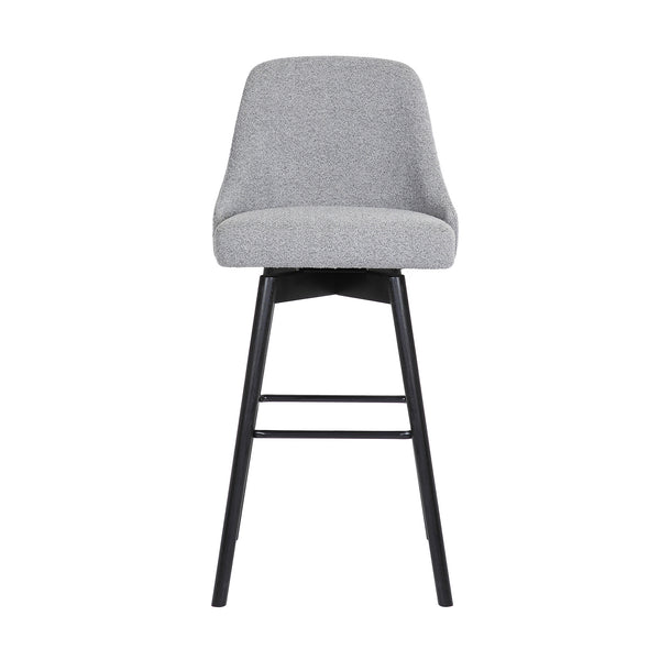 Homeroots 30" Light Gray And Black Fabric With Solid Wood Swivel Bar Height Bar Chair   534483
