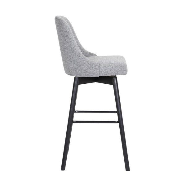 Homeroots 30" Light Gray And Black Fabric With Solid Wood Swivel Bar Height Bar Chair   534483