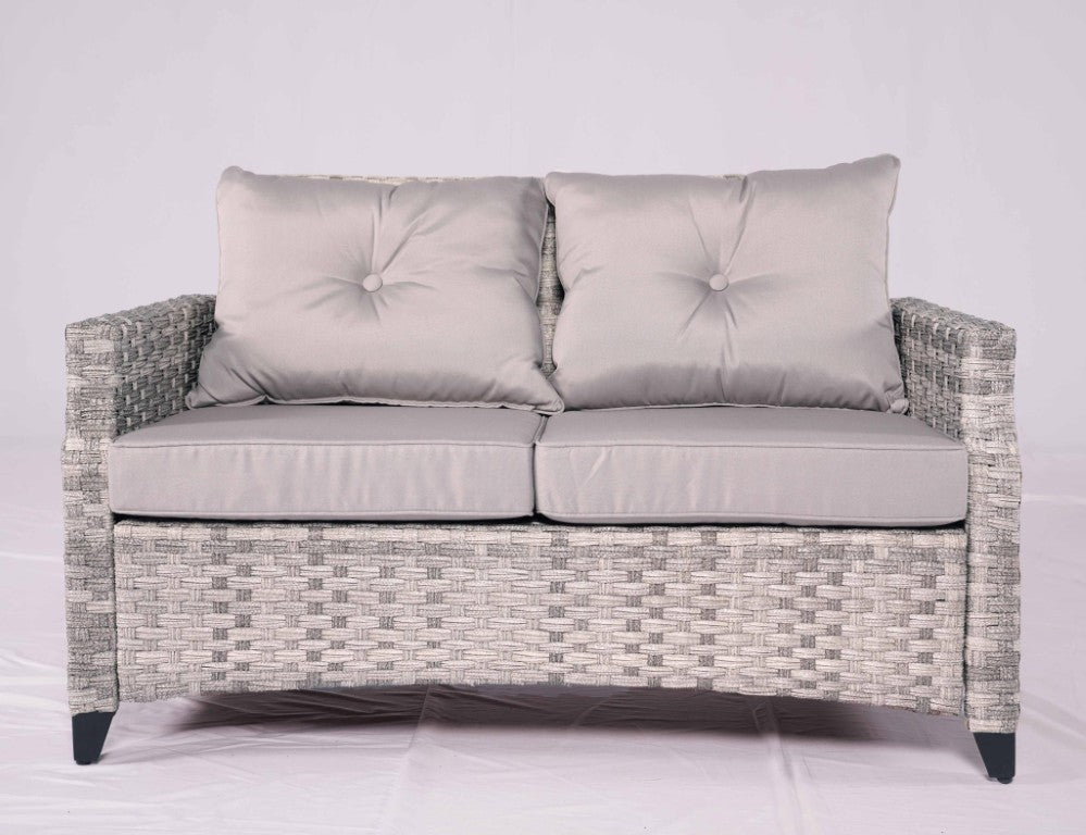 HomeRoots Six Piece Rattan Outdoor Sectional Set with Built-in Fire Pit Conversation Area 534489