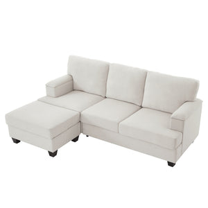 English Elm 86" Linen Sectional Sofa with Storage Ottoman Reversible Chaise for Small Spaces Beige W1669S00035