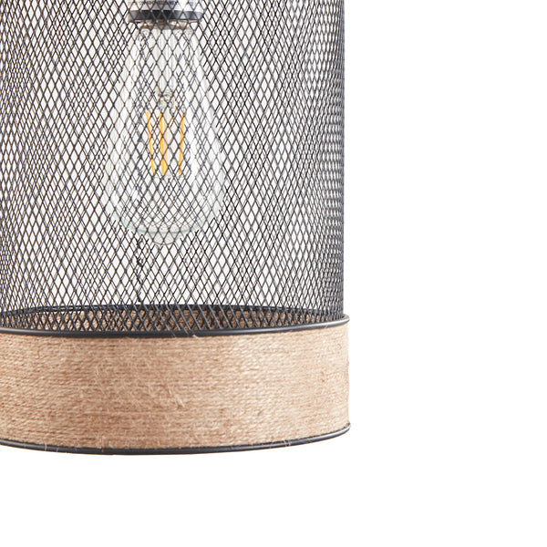 JLA Home INK+IVY - Natural Rope Cylinder Pendant Light with Metal Mesh Shade — Handcrafted Farmhouse Fixture, Adjustable 28" II151-0139