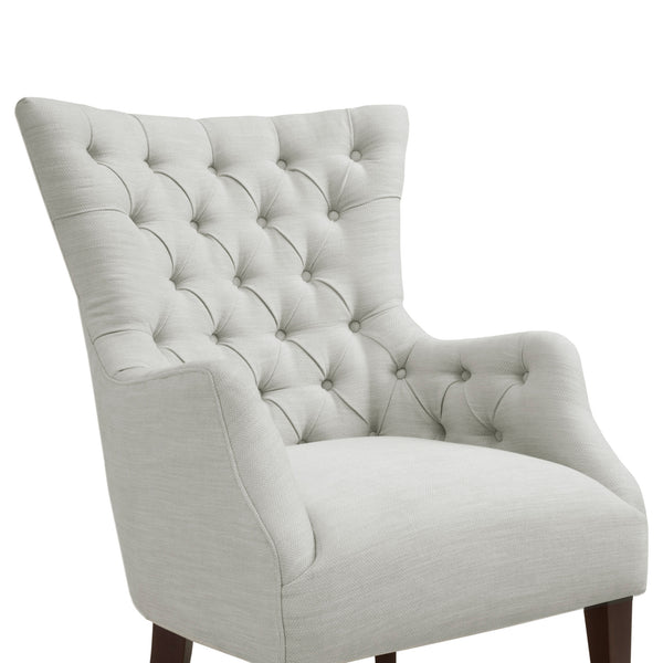 English Elm Hannah Button tufted wing chair with birch espresso legs, luxe linen-blend upholstery, high-density foam comfort Ivory 32.8 L x 33.8 W x 29.9 H B03548233