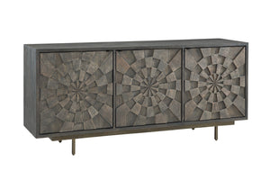 Basset Mirror Bates Server: Boho Chic Design With Sunburst Pattern, Solid Mango Wood & Hand-hammered Iron Base Brown Wood 5345-dr-576