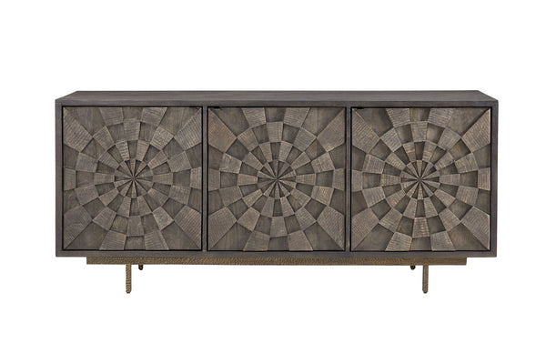 Basset Mirror Bates Server: Boho Chic Design With Sunburst Pattern, Solid Mango Wood & Hand-hammered Iron Base Brown Wood 5345-dr-576