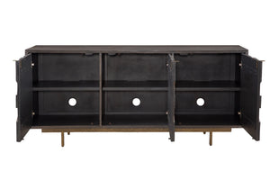 Basset Mirror Bates Server: Boho Chic Design With Sunburst Pattern, Solid Mango Wood & Hand-hammered Iron Base Brown Wood 5345-dr-576
