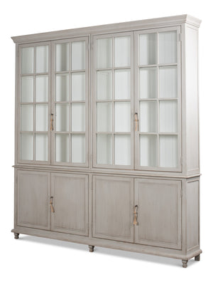 Sarreid Harper Soft Grey Glass Front Bookcase - Stylish Pine Design For Elegant Home Storage Solutions Grey  53450