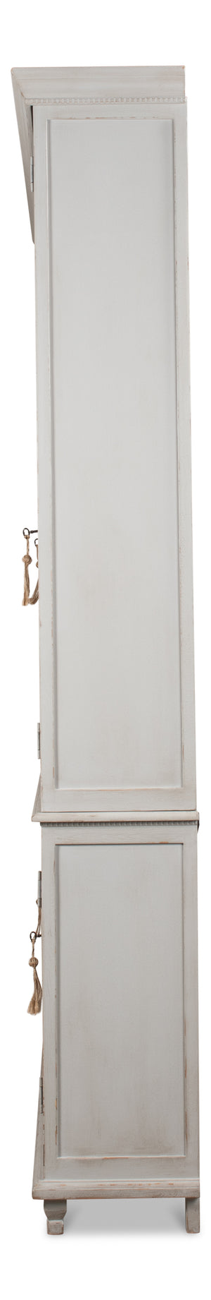 Sarreid Harper Soft Grey Glass Front Bookcase - Stylish Pine Design For Elegant Home Storage Solutions Grey  53450